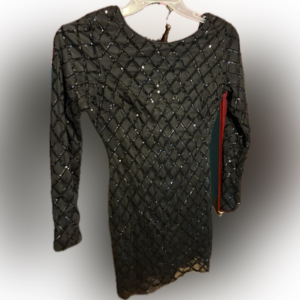 Black Sequin Long Sleeve Dress